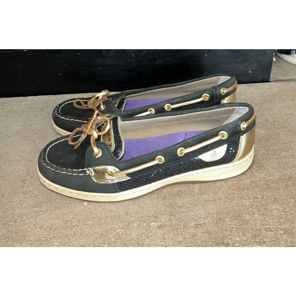 Sperry Shoes Womens 8 M Black Gold Angelfish Glitter Boat Top Sider 9542…
